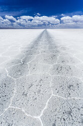 Südamerika, Bolivien, Atacama, Altiplano, Salar de Uyuni, Reifenspuren - STSF000296