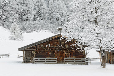 Österreich, Tirol, Eng, schneebedeckte Alm - GFF000380