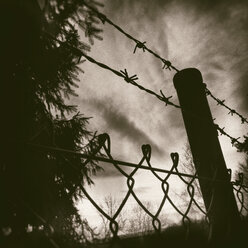 Border fence, barbed wire, chain link fence, wet-plate optics, North Rhine-Westphalia, Germany - ONF000336