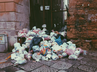 Large amount of trash in the streets of Palermo, Sicily, Italy - MEAF000098