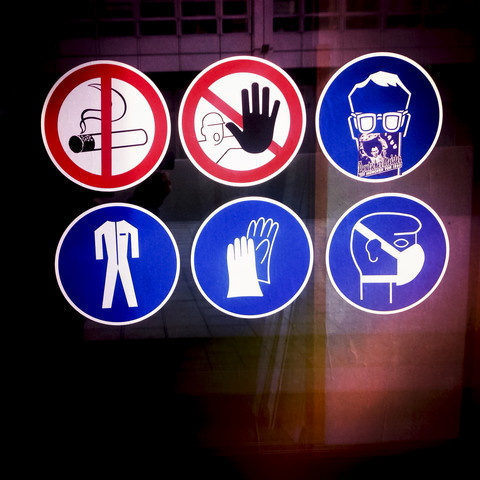 Prohibitions, symbols, stickers, Munich, Bavaria, Germany stock photo