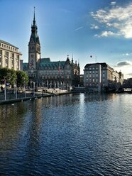 Germany, Hamburg, City hall at little Alster river - KRPF000075