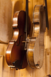 Geigen in der Werkstatt eines Geigenbauers - TCF003799