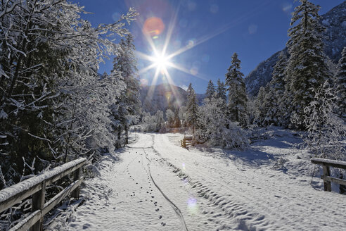 Österreich, Tirol, Eng, verschneite Landschaft, Blick auf den Großen Ahornboden - GFF000399