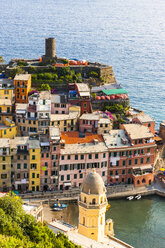 Italien, Ligurien, Cinque Terre, Blick auf das Fischerdorf Vernazza - AMF001640
