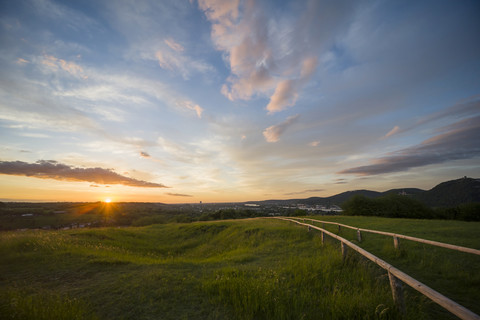 Germany, North Rhine-Westphalia, View from Rodderberg to Bonn at sunset stock photo