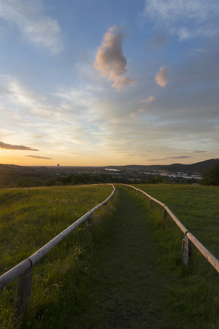 Germany, North Rhine-Westphalia, View from Rodderberg to Bonn at sunset stock photo