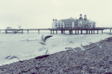 Germany, Mecklenburg-Western Pomerania, Ruegen, Sea Bridge Sellin in winter - MJF000578