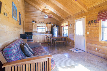 USA, Texas, rustic log house, interior - ABAF001179