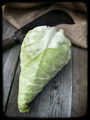 Kohl, hölzerner Hintergrund, altes Hackbeil, Studio - CSF020648