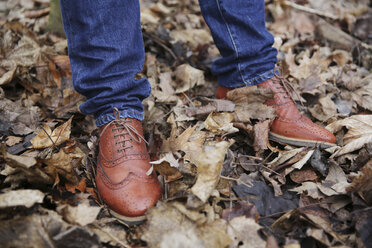 Edle Lederschuhe des im Wald stehenden Mannes - JATF000605