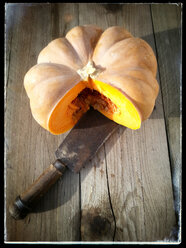 Pumpkin, pumpkin (Cucurbita), wooden background - CSF020704