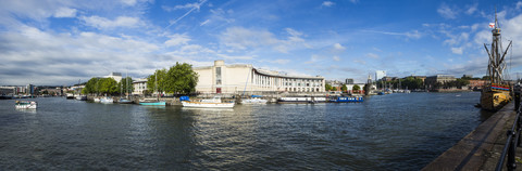 United Kingdom, England, Bristol, Panorama view of the harbour and the theatre at river avon stock photo