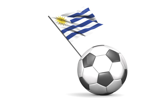 Fußball mit Flagge von Uruguay, 3d Rendering, lizenzfreies Stockfoto