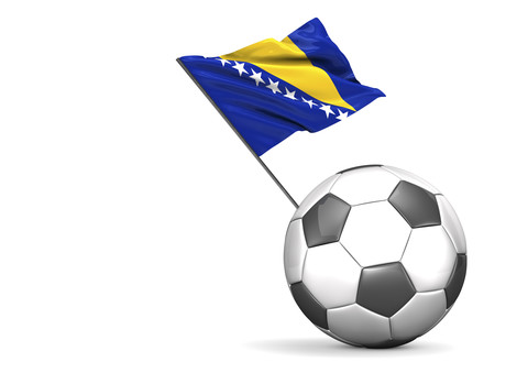 Fußball mit Flagge von Bosnien-Herzogowina, 3d Rendering, lizenzfreies Stockfoto