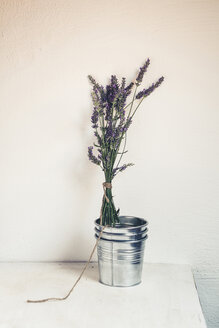 Lavendelbündel im Zinkeimer vor der Wand stehend - SBDF000521