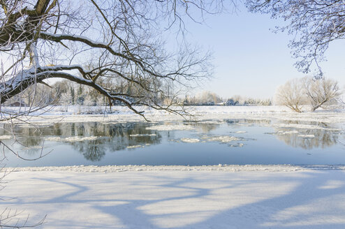 Deutschland, Winterlandschaft mit gefrorener Mulde - MJF000779