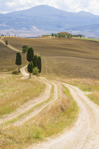 Italy, Tuscany, Val d'Orcia, Rolling landscape at Siena stock photo