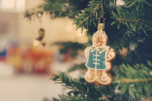 Germany, Bonn, Christmas decoration, gingerbread man on a tree - MFF000841