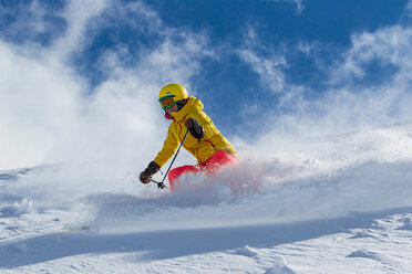 Switzerland, Graubuenden, Obersaxen, female Skier - EGF000024