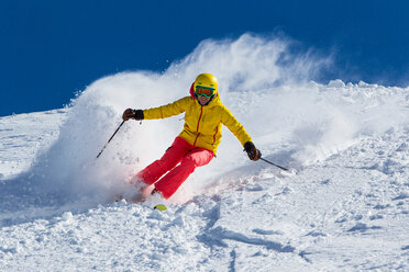 Switzerland, Graubuenden, Obersaxen, female Skier - EGF000025