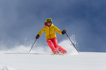 Switzerland, Graubuenden, Obersaxen, female Skier - EGF000027