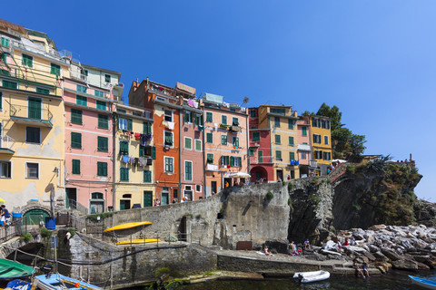 Italien, Cinque Terre, Provinz La Spezia, Ligurien, Riomaggiore, Fischerdorf, lizenzfreies Stockfoto