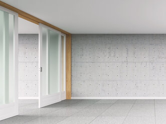 Leerer Raum mit Schiebetür und Betonwand, 3D-Rendering - UWF000020