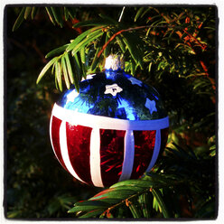 Christmas ball, stars and stripes, Germany, North Rhine-Westphalia, Minden - HOHF000436