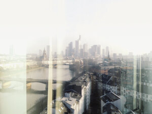 Frankfurt skyline reflected in a window, Frankfurt, Germany - MSF003287