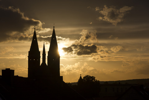 Germany, Thuringia, Heiligenstadt, St Mary's Church at sunset stock photo