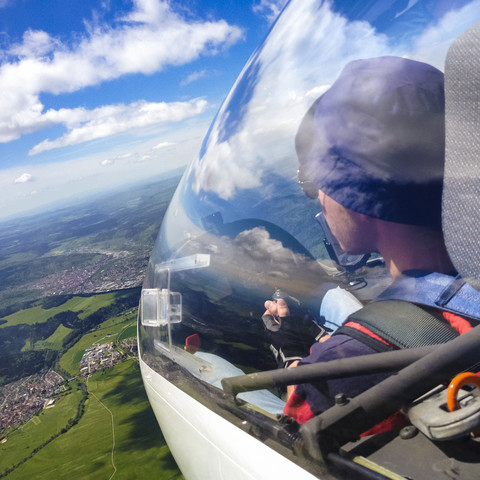 segelflieger, Kabine, Segelflugzeug, in Mülheim, Schwäbische Alb, Baden-Württemberg, Deutschland, lizenzfreies Stockfoto