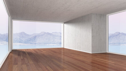 Empty room with parquet flooring, 3D rendering - UWF000023