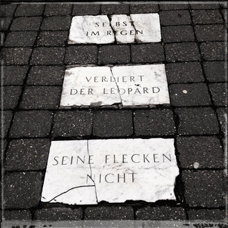 Germany, Baden-Wuerttemberg, Tuebingen, Mamorplatten in Old Town, African proverb, by Silvie & Cheriv Defraou - LVF000640