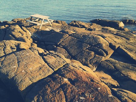 Sweden, Halland County, Varberg, Bank of rock at sea - BRF000111