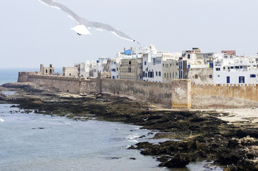 Morocco, Essaouira, Kasbah, cityscape with ocean - THAF000095