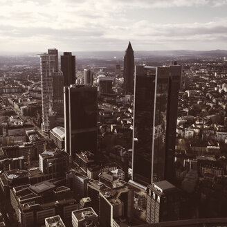 Aerial view from the Main Tower with several high-rise buildings in the center. Frankfurt, Germany. - ZMF000242