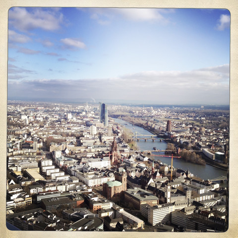 Frankfurt Luftaufnahme vom Main Tower, mit der neuen Europäischen Zentralbank, Frankfurt, Deutschland, lizenzfreies Stockfoto