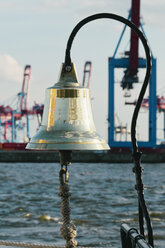 Germany, Hamburg, Ship bell of museum steam boat Woltmann at Museum Harbour Ovelgonne - MSF003343