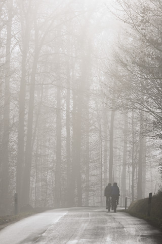 Germany, Baden-Wuerttemberg, Black Forest, two cyclist on a road near Emmendingen stock photo