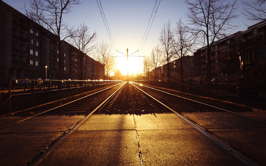 Germany, Potsdam, tracks in the sunset - AFF000011