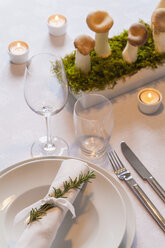 Gedeckter Tisch und Dekoration auf festlich gedecktem Tisch - WDF002316