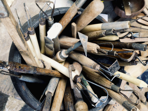 Werkzeuge in einer Töpferei, La Palma, Kanarische Inseln, Spanien, lizenzfreies Stockfoto