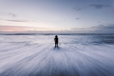 New Zealand, Punakaiki Beach, Rear view of nude man - WV000467