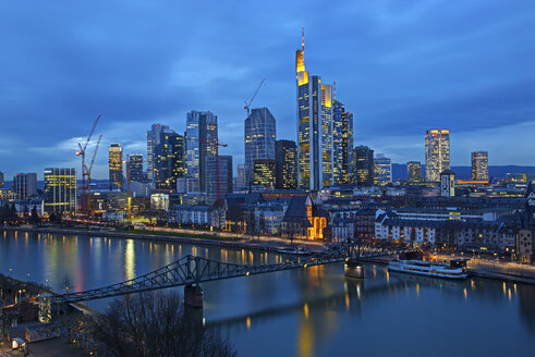 Germany, Hesse, Frankfurt am Main, Skyline in the evening - TIF000036