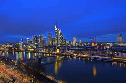 Germany, Hesse, Frankfurt am Main, Skyline in the evening stock photo