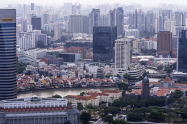 Asien, Singapur, Blick vom Marina Bay Hotel auf das Stadtzentrum von Singapur und den Clarke Quay - THA000147