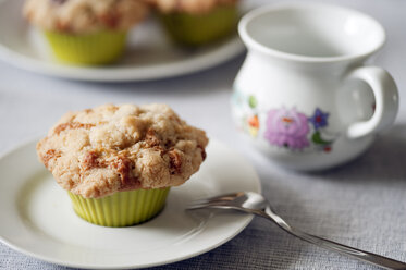 Blaubeer-Muffin mit Streuseln auf dem Teller - BR000132