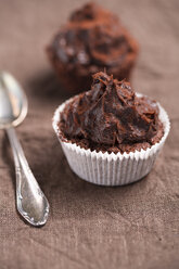 Two chocolate cup cakes and a tea spoon - MYF000239