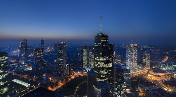 Germany, Hesse, Frankfurt, City view with financal district by night - MPAF000016